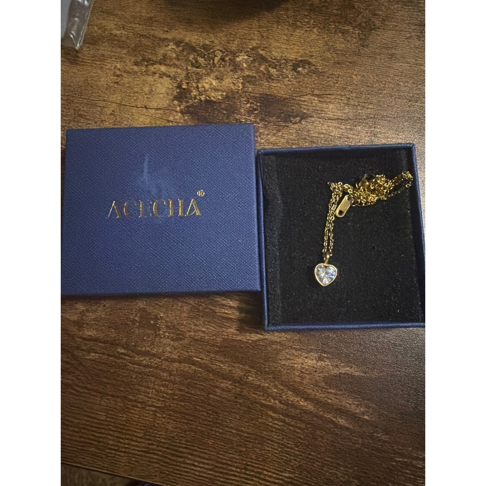 Acecha Gold Tone Heart Crystal Pendant Necklace with Original Box